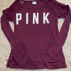 PINK long sleeved shirt with lace detail size xs